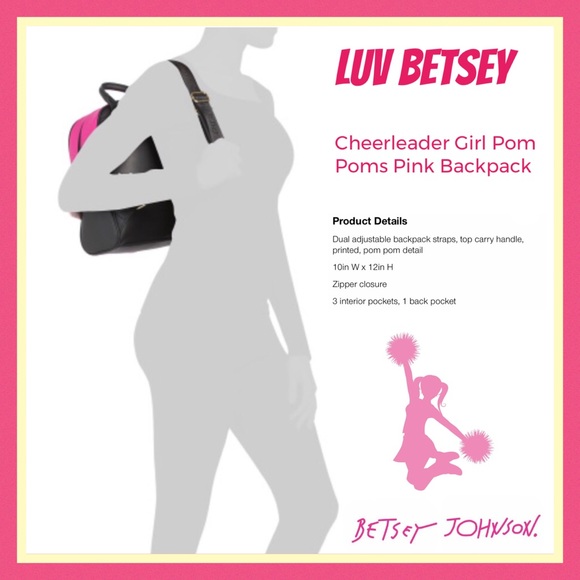 Luv Betsey Johnson Cheerleader Girl Pink Backpack - Picture 12 of 14